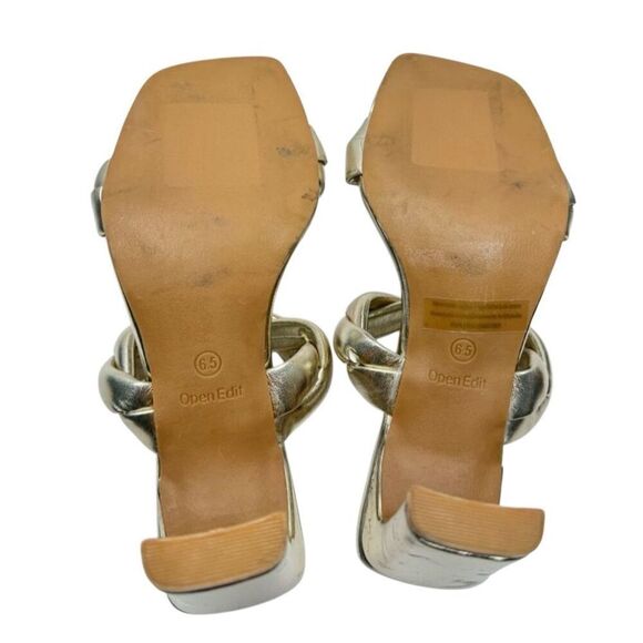 Open Edit Sandals Size 6.5 Gold Metallic Twisted Double Strap‎ Slip On Heels - Picture 9 of 9
